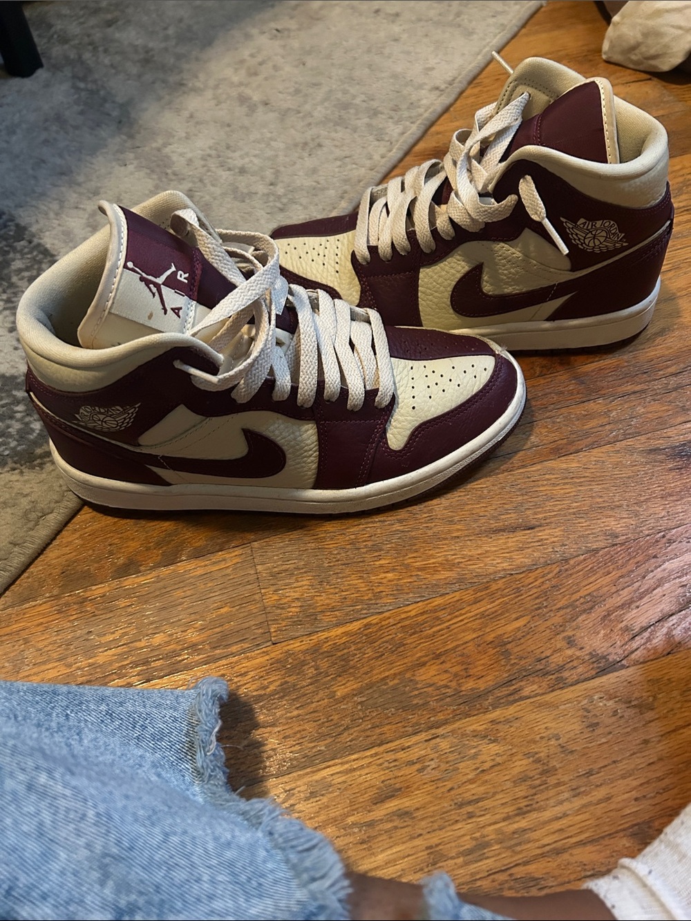Nike Men’s Sneakers - Maroon & Cream High-Tops
